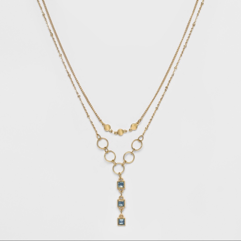 Coins Circles and Stones Short Necklace Gold/Blue